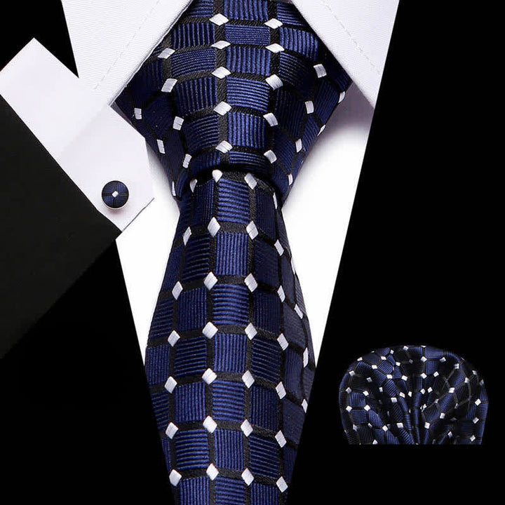 Set di 3 cravatte a quadri blu notte e bianche da uomo - Blu notte e bianco - image 0