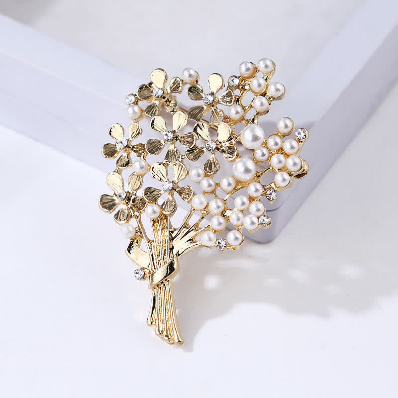 Spilla da donna con bouquet di fiori d'oro e perle - image 3