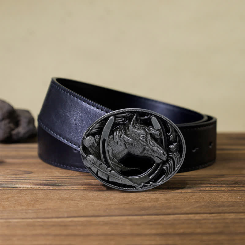 Cintura in pelle con fibbia in smalto nero a ferro di cavallo fai da te da uomo - Ferro di cavallo - Cintura PU nera (40) - image 3