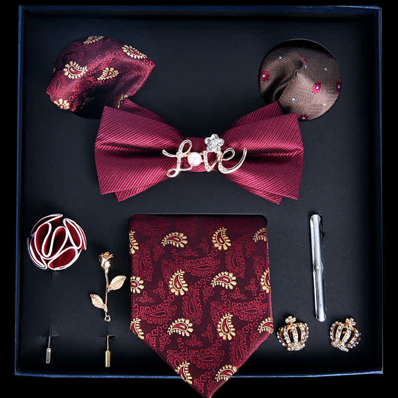 8 pezzi papillon stampati in rosso e oro di lusso in scatola regalo - Rosso e oro - image 0