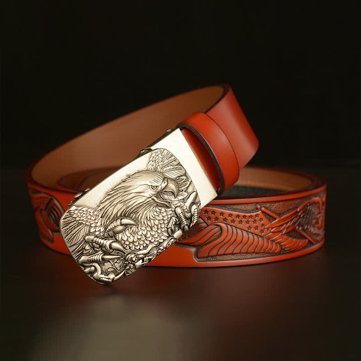 Cintura in pelle con fibbia automatica Eagle Wings Vintage da uomo - image 19