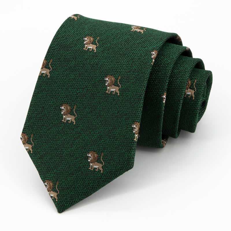 Cravatta da uomo con motivo a cartoni animati e leone cacciatore - Verde scuro - image 4