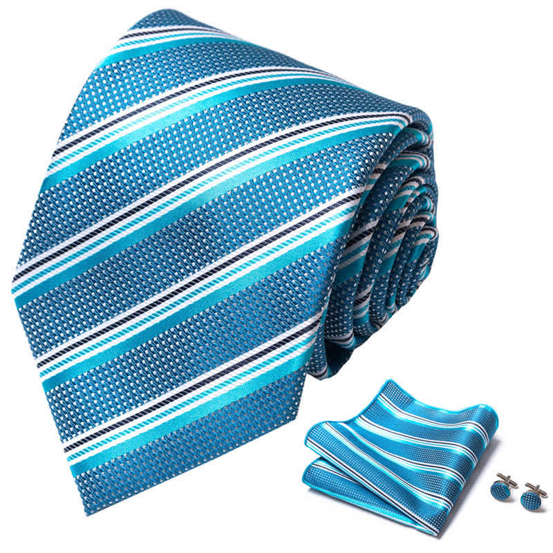 Set di 3 cravatte a righe da uomo color turchese e blu acqua - image 1