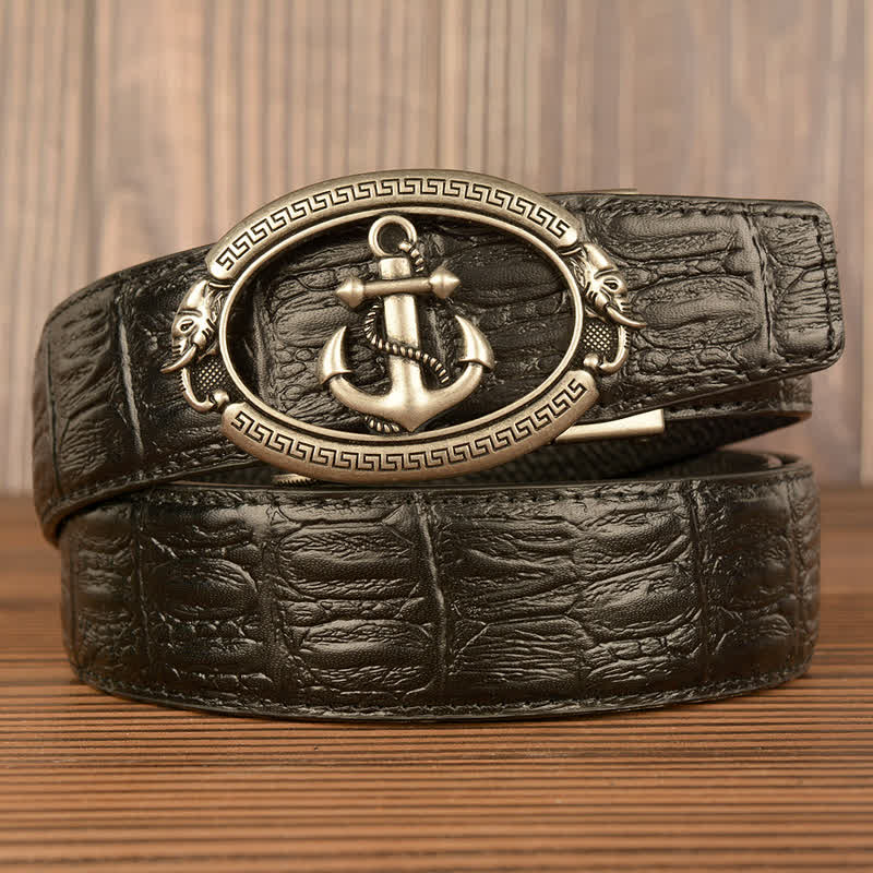 Cintura da uomo in pelle goffrata con ancora nautica e coccodrillo - Argento e nero - Pelle di coccodrillo - 44 - image 11