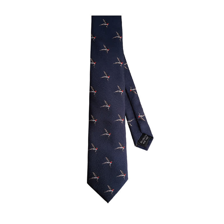 Cravatta da uomo con rondine ricamata in tessuto blu navy - image 1