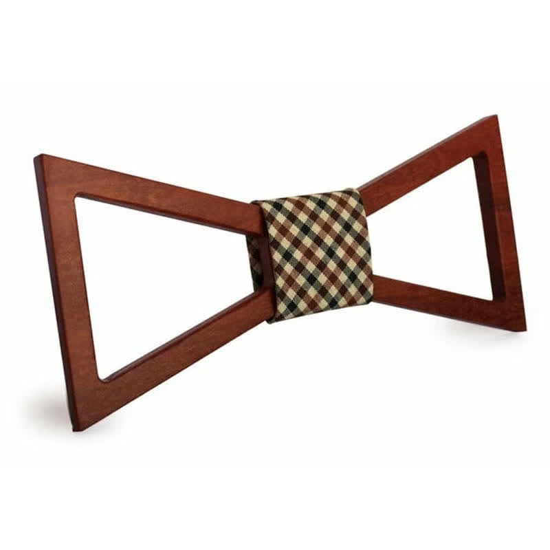 Papillon classico da uomo in legno con cornice - Plaid marrone - image 6