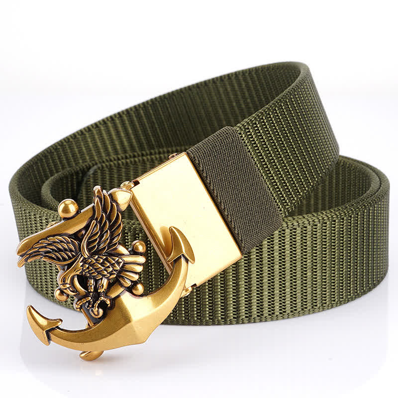 Cintura in nylon con ancora e aquila da uomo - Verde militare / Oro - 48" - image 9