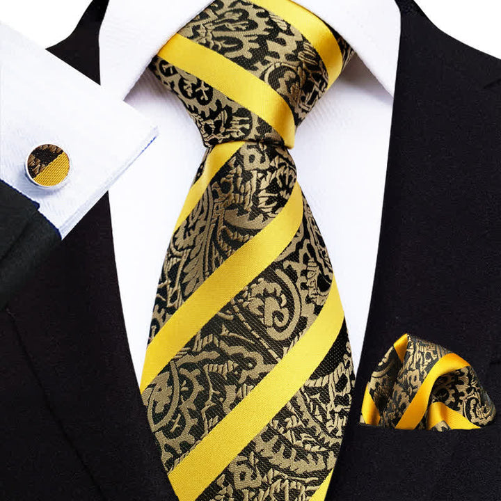 Set di 3 cravatte da uomo a righe gialle con motivo Paisley - Giallo - image 0