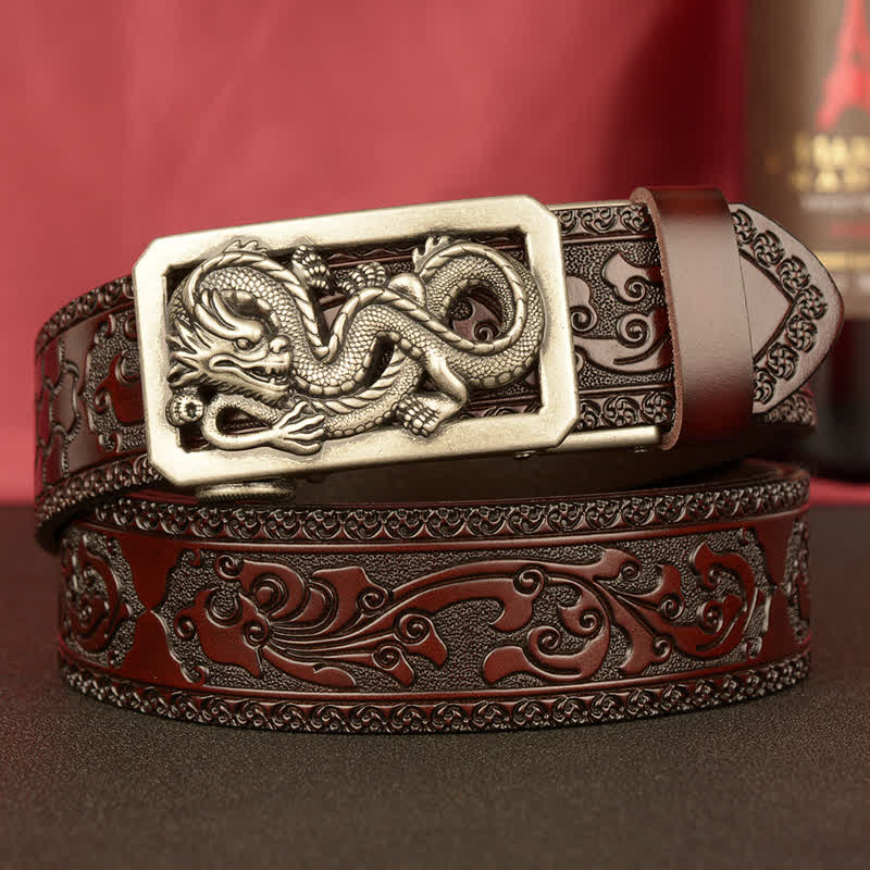 Cintura in pelle con stampa drago a spirale da uomo - Argento e marrone - 46 - image 14