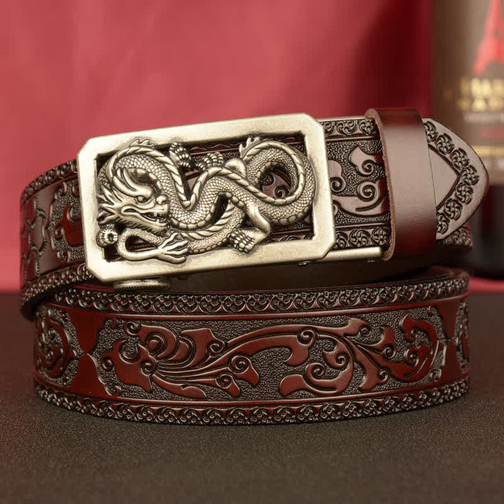Cintura in pelle con stampa drago a spirale da uomo - Argento e marrone - 46 - image 14