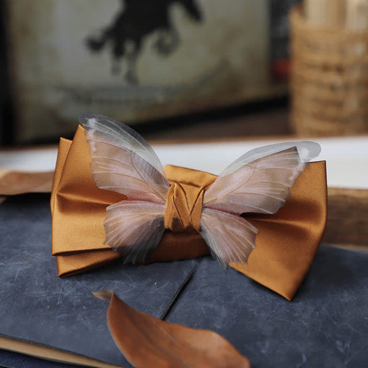Set da taschino con papillon e fazzoletto da taschino a farfalla in organza vintage da uomo - Giallo - Papillon - image 9