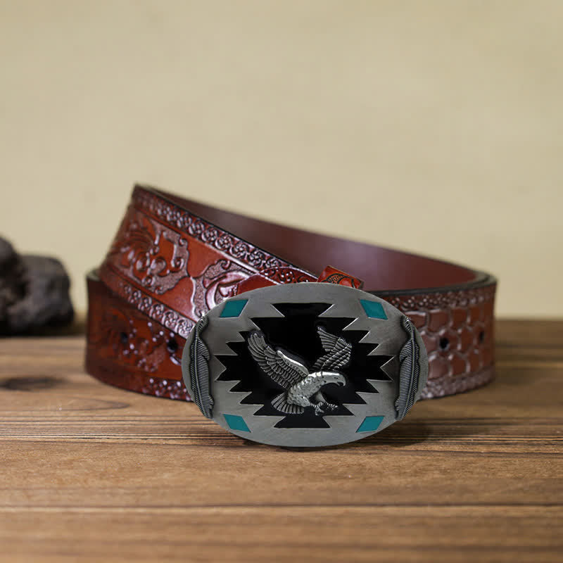 Cintura in pelle fai da te con fibbia Western Flying Eagle da uomo - Aquila - Cintura marrone intagliata (40) - image 11
