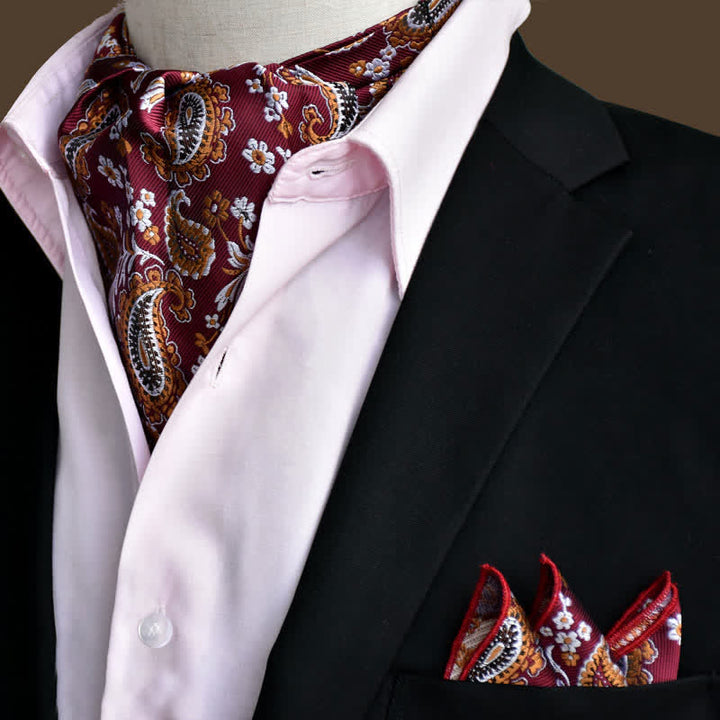 2 pezzi set di fazzoletto da taschino e cravatta con motivo Paisley floreale rosso scuro di lusso - Rosso scuro - image 0