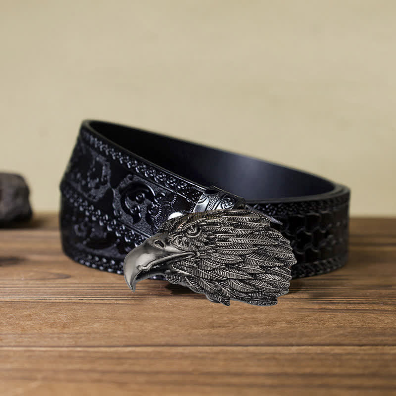 Cintura in pelle con fibbia a forma di testa di aquila calva 3D fai da te da uomo - Testa d'aquila - Cintura nera intagliata (40) - image 10