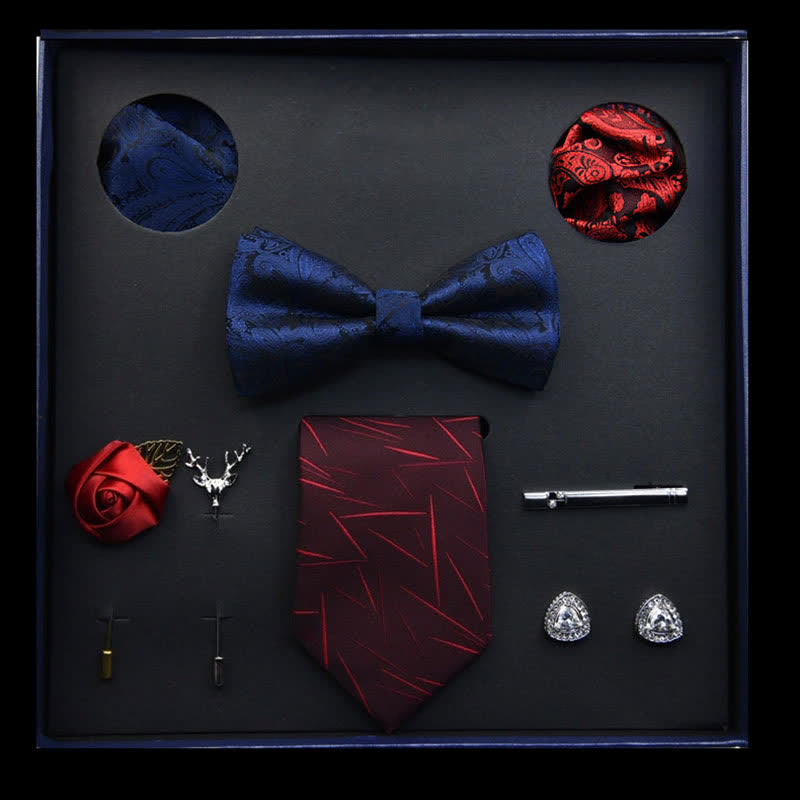 8 pezzi blu e rosso classico da uomo papillon business regalo in scatola - Blu e rosso - image 0