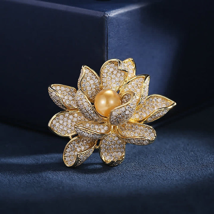 Spilla da donna con perle tridimensionali a forma di loto - Oro - image 7