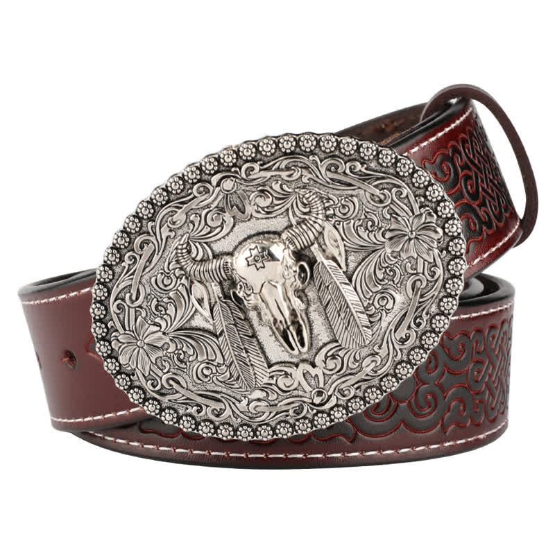 Cintura in pelle da uomo con piuma incisa Bull Jeans - Stile n. 1 - Marrone / Argento - 46 - image 13