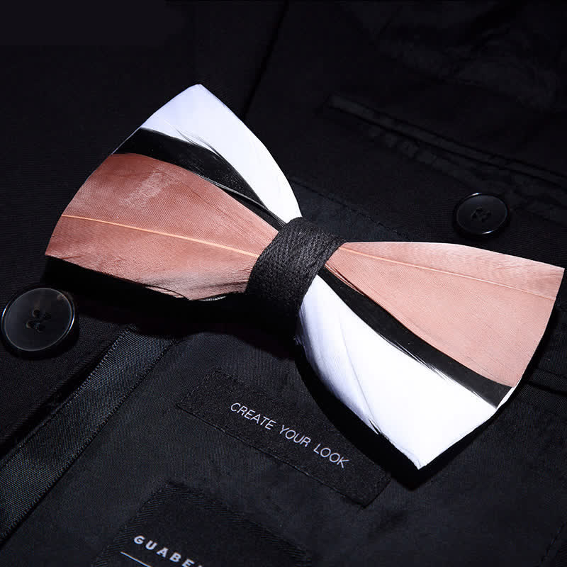 Papillon con piume ondulate rosa pallido e bianco per bambini con spilla da bavero - image 1