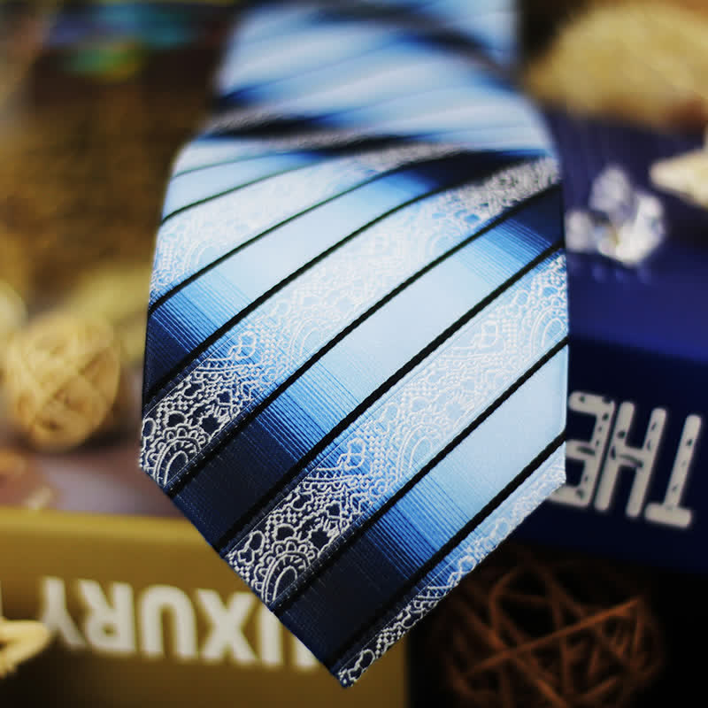 Cravatta da uomo a righe Paisley sfumate in tonalità di blu - image 3