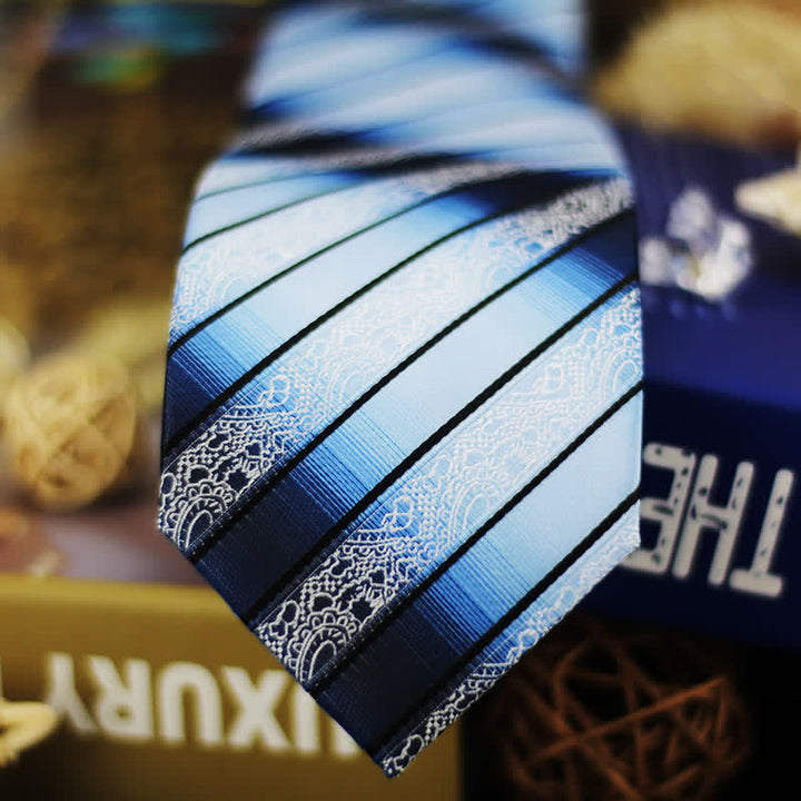 Cravatta da uomo a righe Paisley sfumate in tonalità di blu - image 3