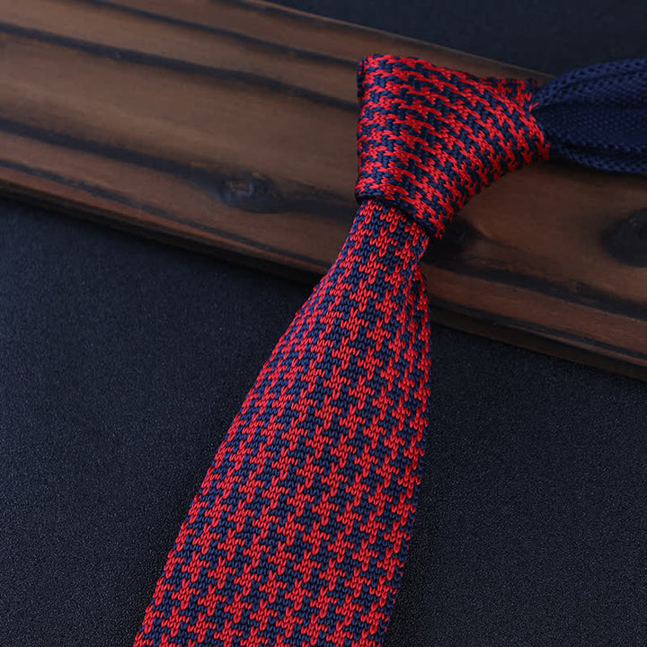 Cravatta lavorata a maglia a quadri pied de poule da uomo - Rosso e blu navy - image 12