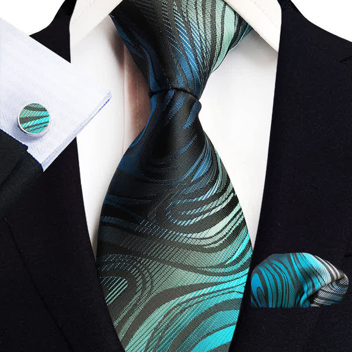Set di 3 cravatte ondulate color ciano scuro da uomo - Ciano scuro - image 0