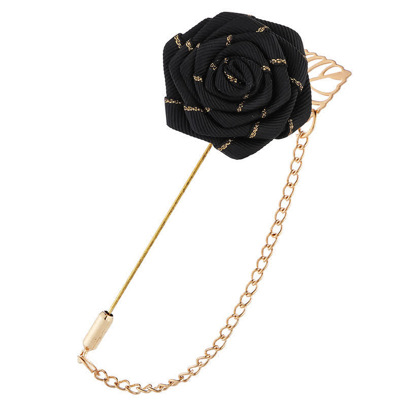 Spilla a catena con camelia floreale da uomo - Nero - image 5