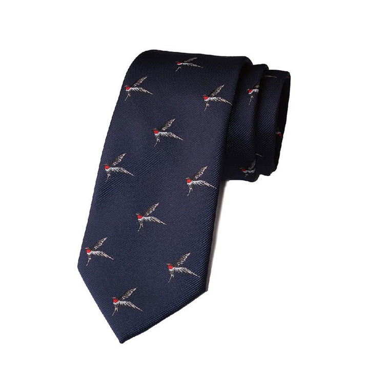 Cravatta da uomo con rondine ricamata in tessuto blu navy - Blu navy - image 0