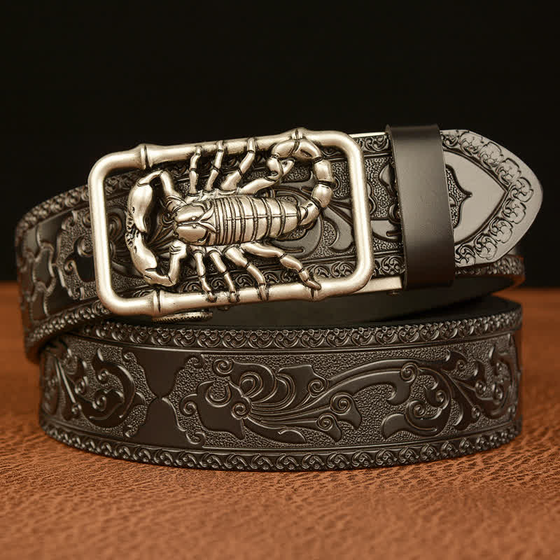 Cintura in pelle incisa con scorpione in rilievo da uomo - Argento e nero - 46 - image 13