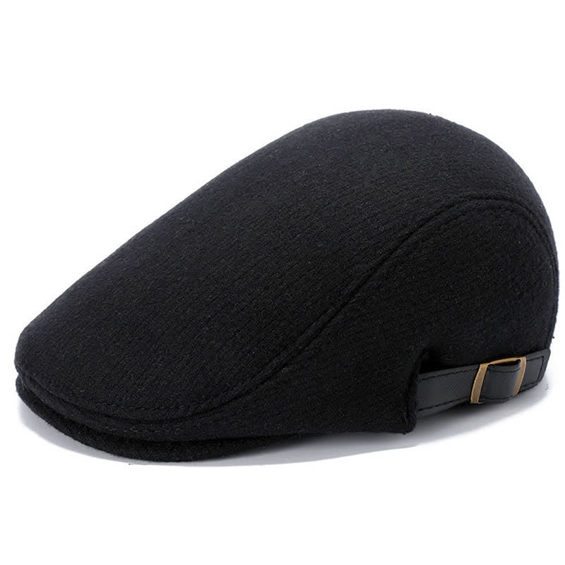Berretto piatto con fibbia regolabile in pelle - Nero pieno - Regolabile (circa 22"-23 1/4") - image 0