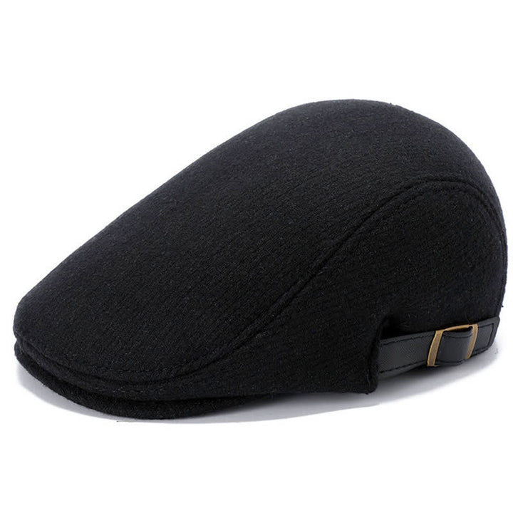 Berretto piatto con fibbia regolabile in pelle - Nero pieno - Regolabile (circa 22"-23 1/4") - image 0