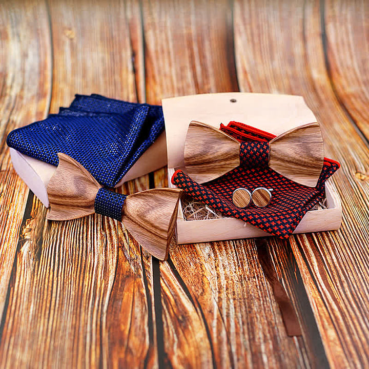 Set di 3 cravatte a farfalla in legno semplici e classiche da uomo - image 2