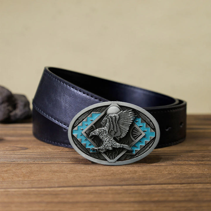 Cintura in pelle con fibbia aquila smaltata fai da te da uomo - Aquila - Cintura PU nera (40) - image 3