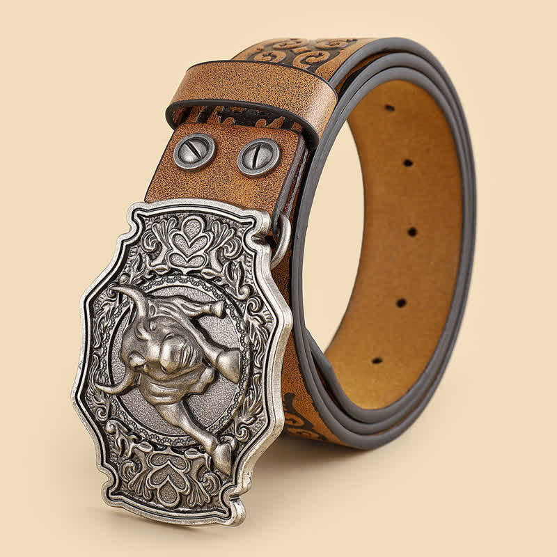 Cintura da uomo in pelle con incisione floreale Yak Matador Bull - Toro - 42 - image 0