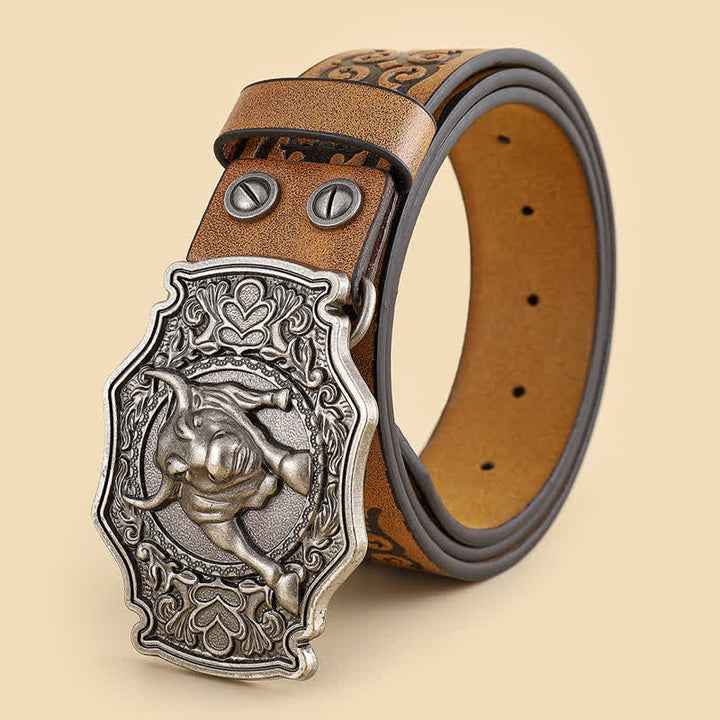 Cintura da uomo in pelle con incisione floreale Yak Matador Bull - Toro - 42 - image 0