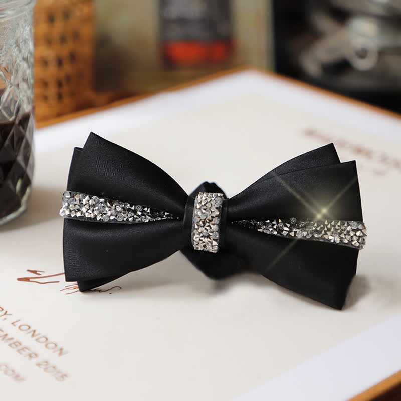 Set da uomo con papillon e fazzoletto da taschino in raso con strass scintillanti - image 2