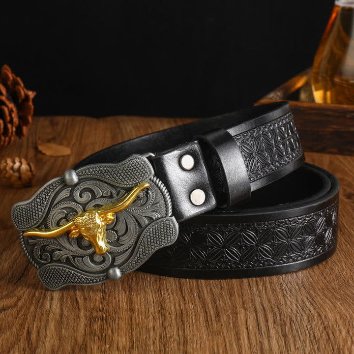 Cintura da uomo in pelle di toro Longhorn dorata quadrata - Stile n. 4 - 48" - image 6