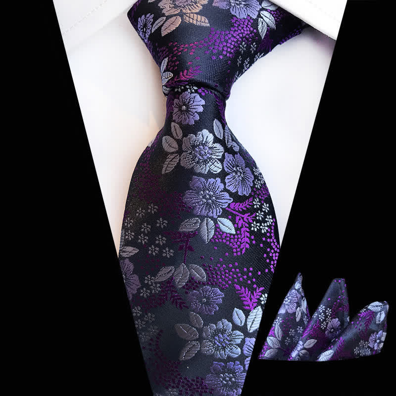 Set di 2 cravatte floreali con fiori di prugna da uomo - Viola #1 - image 14