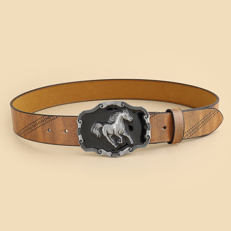 Cintura da uomo in pelle con fibbia classica in argento a forma di cavallo da corsa - image 3