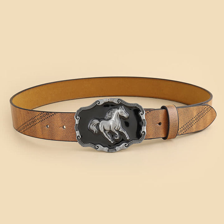 Cintura da uomo in pelle con fibbia classica in argento a forma di cavallo da corsa - image 3
