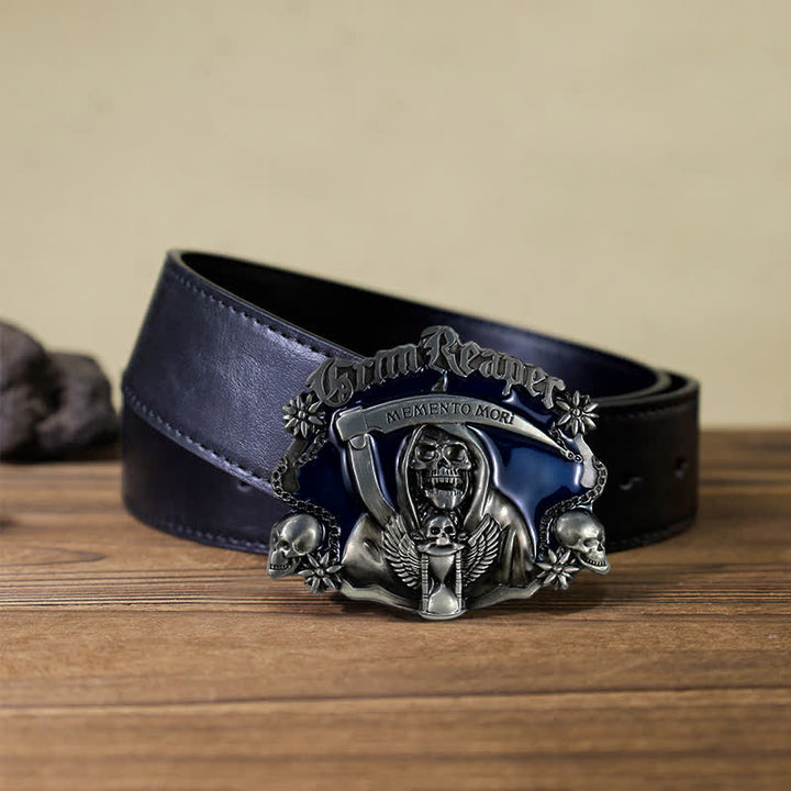 Cintura in pelle fai da te con fibbia a forma di teschio con falce della morte da uomo - Cranio - Cintura PU nera (40) - image 3