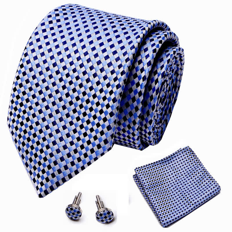 Set di 3 cravatte a quadri blu e nere intrecciate da uomo - image 1
