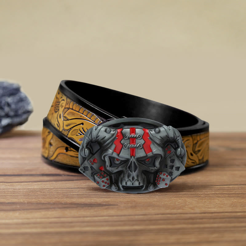 Cintura in pelle con fibbia Joker Clown Skull fai da te da uomo - Argento antico - Cintura marrone sabbia (40) - image 24