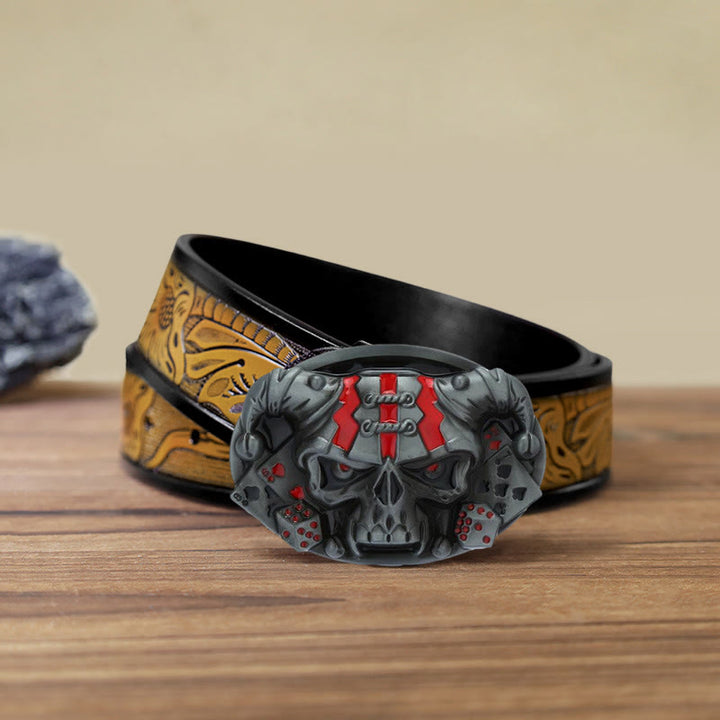 Cintura in pelle con fibbia Joker Clown Skull fai da te da uomo - Argento antico - Cintura marrone sabbia (40) - image 24