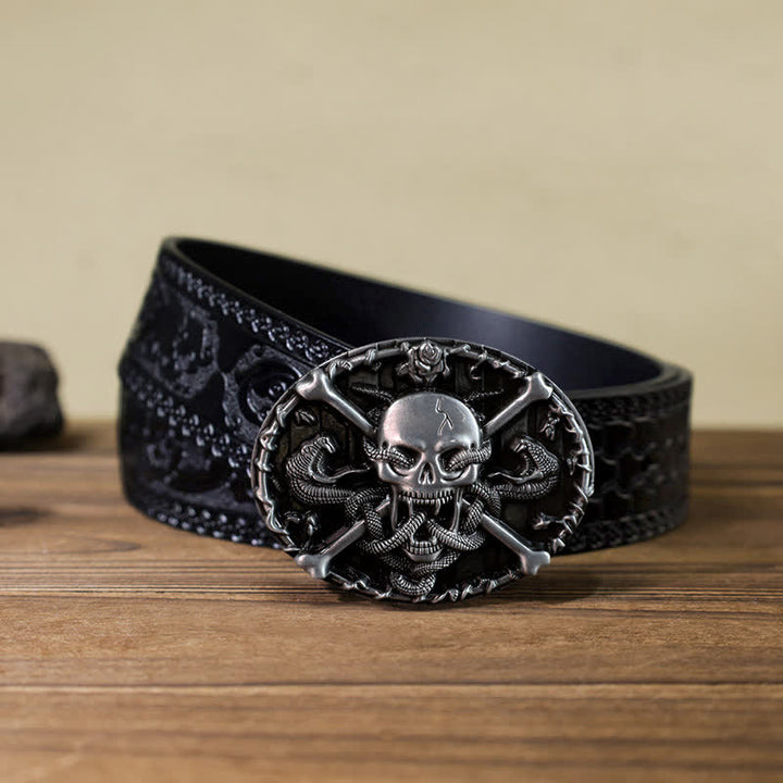 Cintura in pelle con fibbia a serpente con teschio e croce gotica fai da te da uomo - Cranio - Cintura nera intagliata (40) - image 8