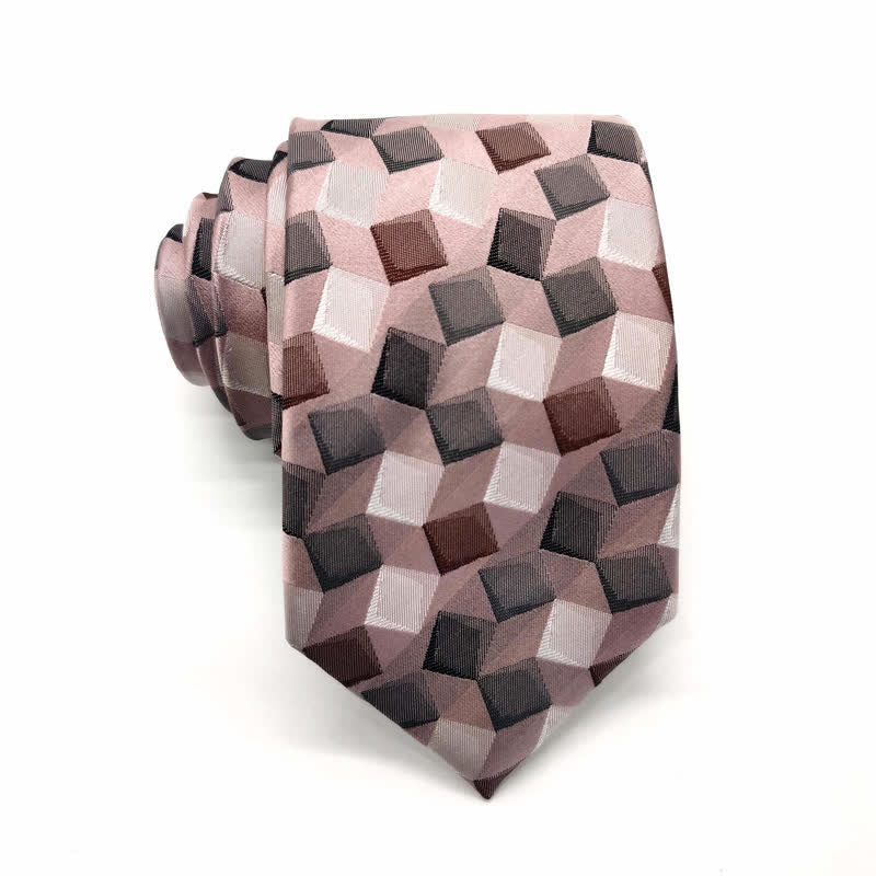 Cravatta da uomo in pura seta con motivo geometrico quadrato colorato - Rosa - image 8