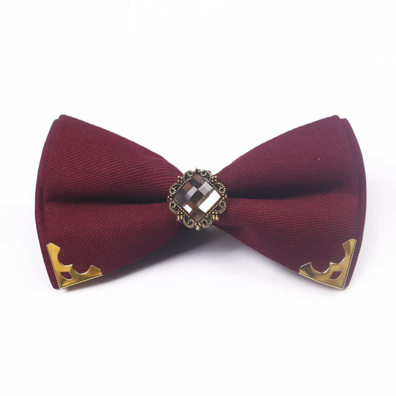 Papillon da uomo in cotone con bordo dorato e gemma - Borgogna - image 1
