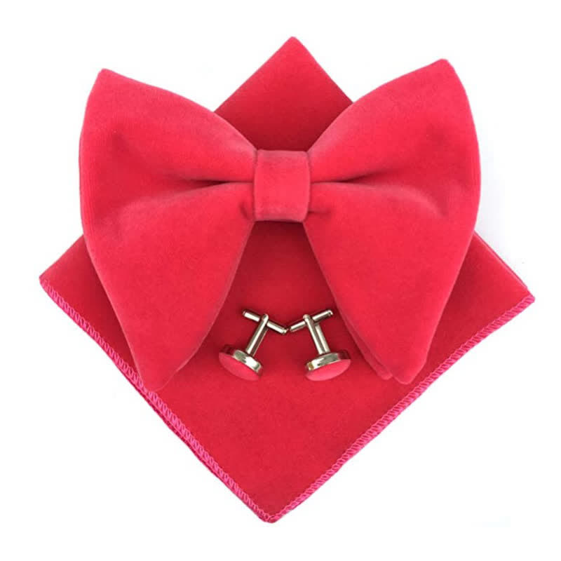 Set di 3 papillon a punta oversize in velluto da uomo - Rosa - image 10