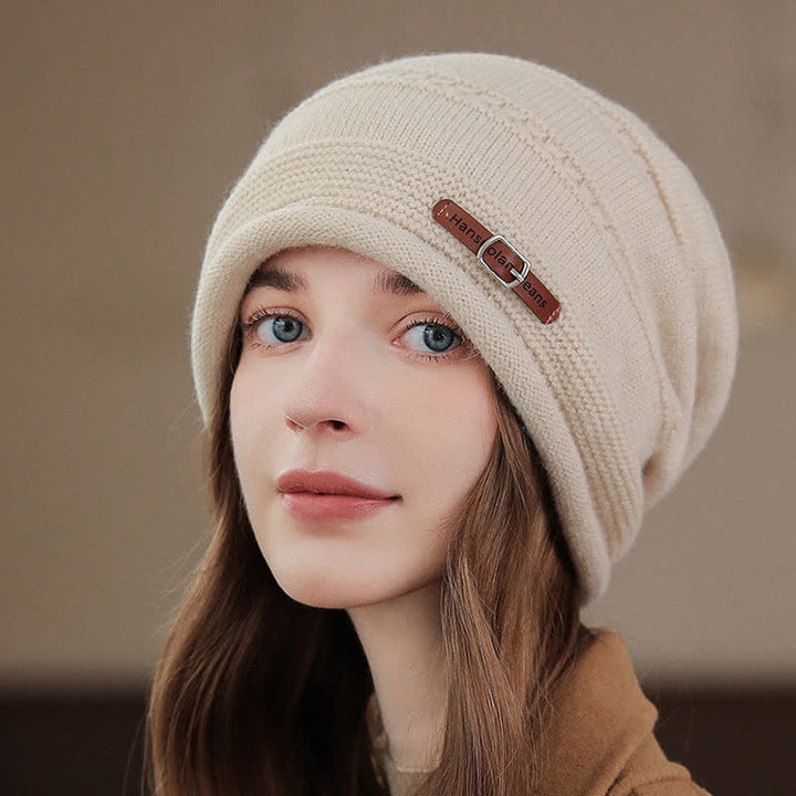 Cappello invernale da donna ripiegabile in pile lavorato a maglia - Avorio - Misura M (22 1/2"-22 7/8") - image 0
