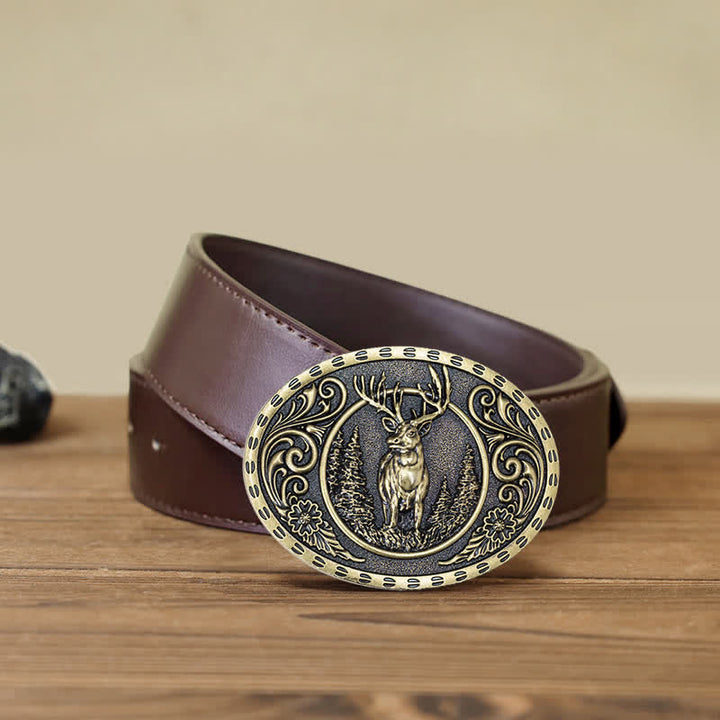 Cintura in pelle con fibbia della bandiera americana da cacciatore di cervi fai da te da uomo - Cervo d'oro - Cintura PU marrone (40) - image 22